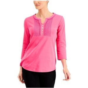 Karen Scott Petite Cotton Crochet-Trim Hen Steel Rose PXL